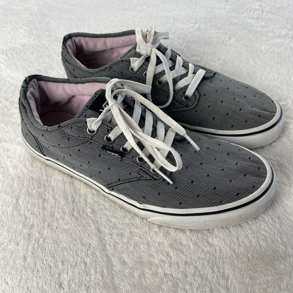 Vans Off The Wall Striped Polka Dot Shoes Womens‎ 11 Black White Low Top Lace Up